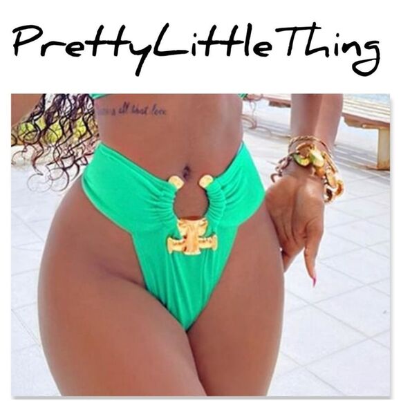 NWT PrettyLittleThing Hammered Trim High Waist Bikini Bottoms - Picture 1 of 10